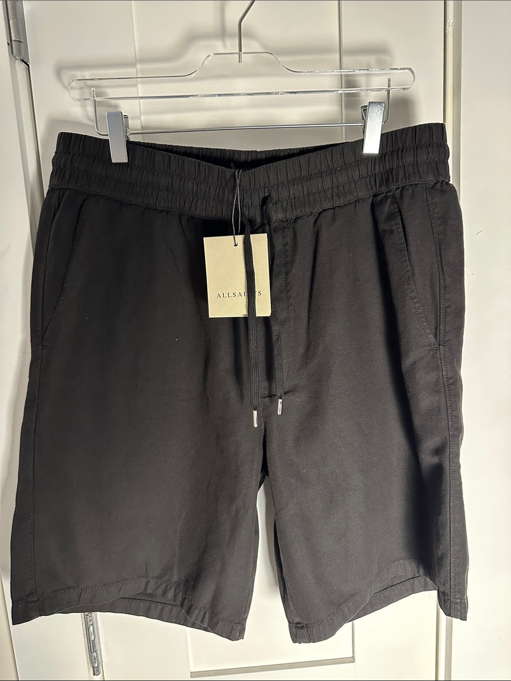 ALL SAINTS Hanbury Cotton Linen Blend Shorts Black SIZE LARGE NEW WITH TAGS